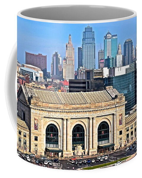 Kansas Coffee Mug featuring the photograph Kansas City Behind Union Station by Frozen in Time Fine Art Photography