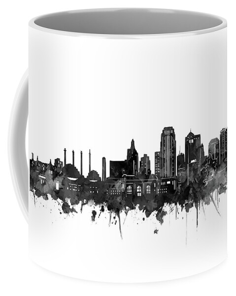 Kansas City Coffee Mug featuring the digital art Kansas City Skyline Black And White by Bekim M