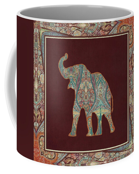 Rust Coffee Mug featuring the painting Kashmir Patterned Elephant 3 - Boho Tribal Home Decor by Audrey Jeanne Roberts