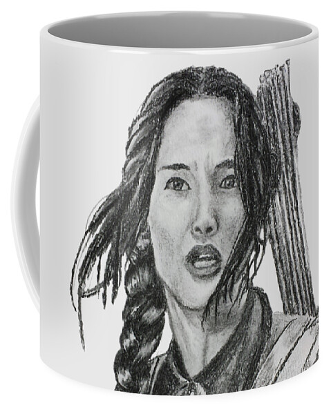 Katniss Coffee Mug featuring the drawing Katniss, Hunger Games by Lorraine Kelly