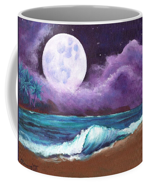 Kauai Coffee Mug featuring the painting Kauai Moonrise at the Beach by Marionette Taboniar