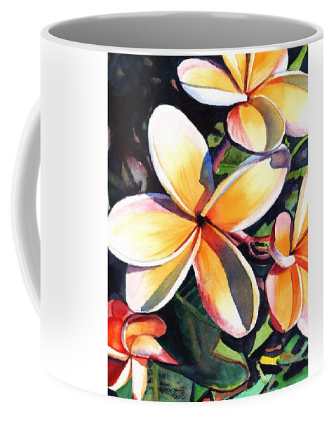 Plumeria Coffee Mug featuring the painting Kauai Rainbow Plumeria by Marionette Taboniar