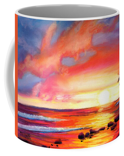 Hawaiian Sunset Coffee Mug featuring the painting Kauai West Side Sunset by Marionette Taboniar