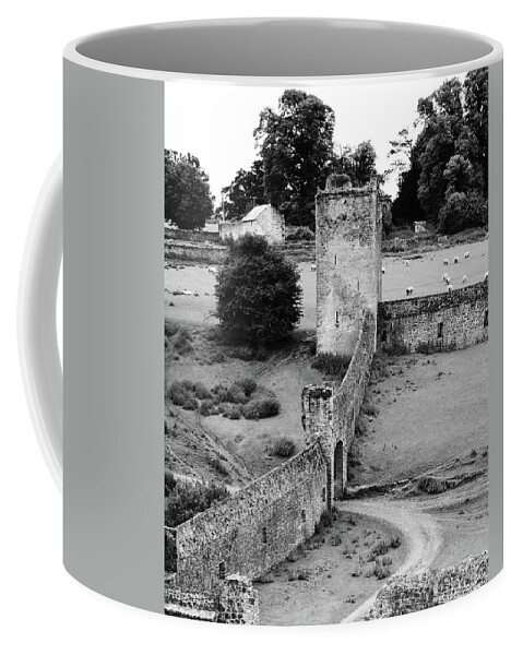 Kells Coffee Mug featuring the photograph Kells Priory Outer Wall Gatehouse and Fortified Tower County Kilkenny Ireland Black and White by Shawn O'Brien