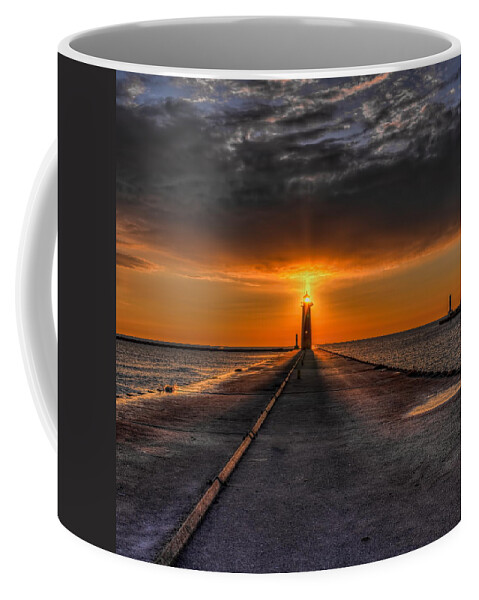 Lighthouse Coffee Mug featuring the photograph Kenosha Lighthouse Beacon Square by Dale Kauzlaric