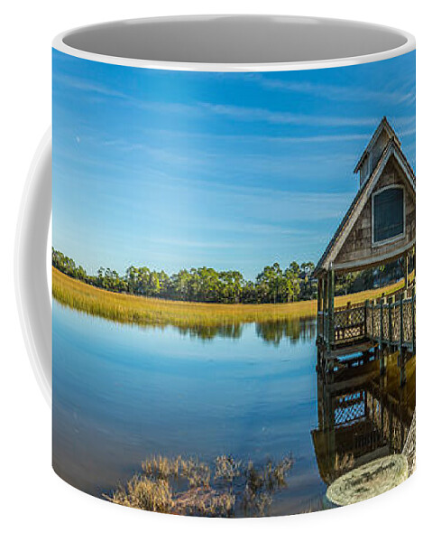 Kiawah Island Coffee Mug featuring the photograph Kiawah Island Boathouse Panoramic by Donnie Whitaker