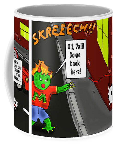 Kid Monsta Coffee Mug featuring the drawing Kid Monsta Triptych 2 by Kev Moore