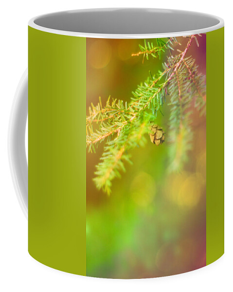 Tiny Pine Cone Coffee Mug featuring the photograph Kids Tiny Bright Woodland Pine Cone by Suzanne Powers