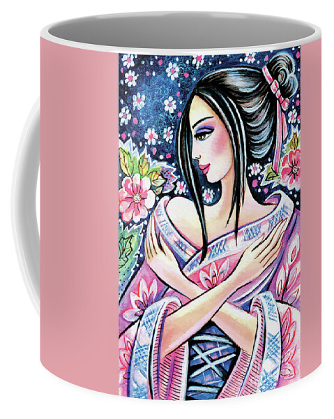 Kimono Woman Coffee Mug featuring the painting Kimono Flower by Eva Campbell