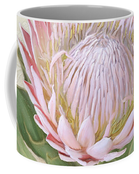 Botanical Floral Coffee Mug featuring the painting King Protea Blossom - Vintage Style Botanical Floral 1 by Audrey Jeanne Roberts