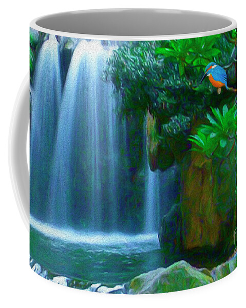 Kingfisher Coffee Mug featuring the digital art KingFisher Falls by Walter Colvin