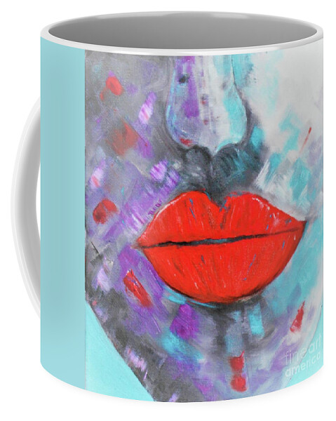Lips Coffee Mug featuring the painting Kiss Me by Tracey Lee Cassin
