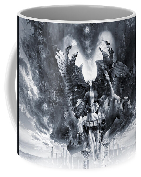 Romanticism Kiss Coffee Mug featuring the digital art Kiss of Eros or Angels and Demons by George Grie