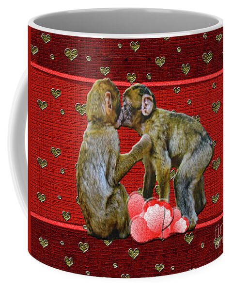 Kissing Coffee Mug featuring the photograph Kissing Chimpanzees Hearts by Rockin Docks Deluxephotos