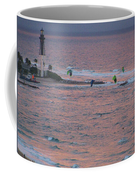 Lighthouse Coffee Mug featuring the photograph Kiteboarding at Hillsboro by Corinne Carroll
