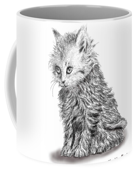 Sketch Coffee Mug featuring the digital art Kitten #1 by ThomasE Jensen