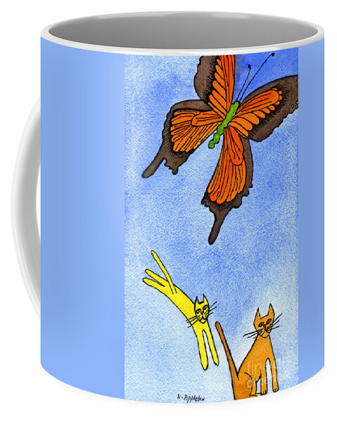 Cats Coffee Mug featuring the painting Kitties Chasing Butterfly by Norma Appleton