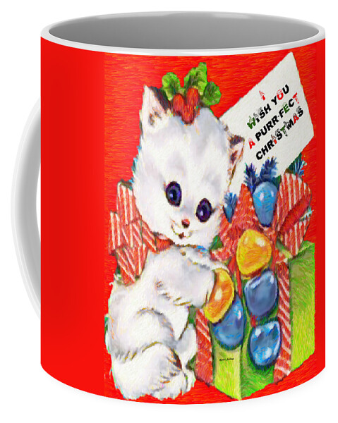 Rafael Salazar Coffee Mug featuring the digital art Kitty at Christmas time by Rafael Salazar