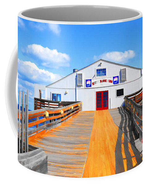 Fishing Pier Coffee Mug featuring the painting Kitty Hawk Pier 1 by Jeelan Clark
