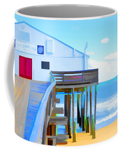 Fishing Pier Coffee Mug featuring the painting Kitty Hawk Pier 2 by Jeelan Clark