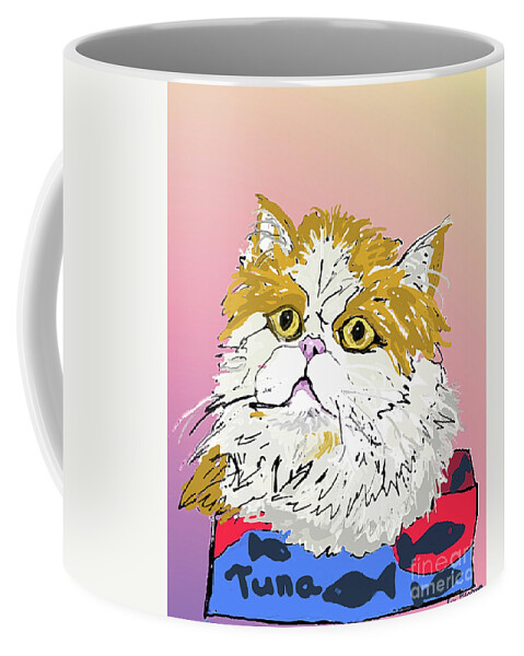 Cat Coffee Mug featuring the digital art Kitty in Tuna Can by Ania M Milo