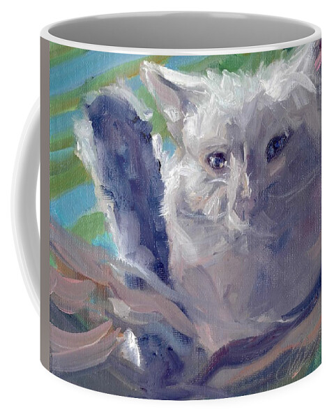 Cats Coffee Mug featuring the painting Kitty Kitty In A Tree by Sheila Wedegis