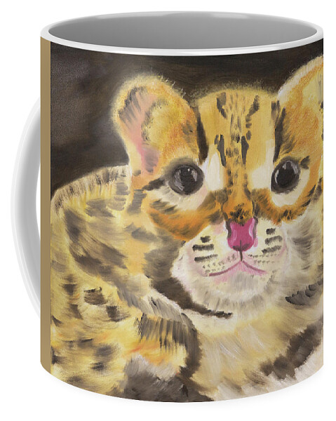 Leopard Cub Coffee Mug featuring the painting Bright Eyes by Meryl Goudey