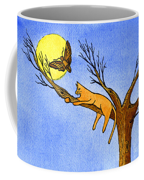 Cat Coffee Mug featuring the painting Kitty Moth and Moonlight by Norma Appleton