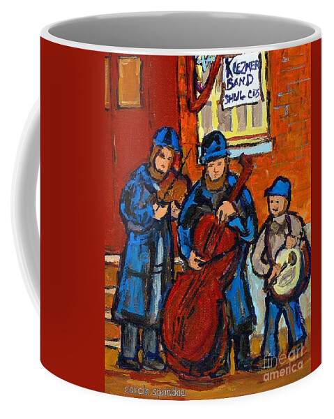 Montreal Coffee Mug featuring the painting Klezmer Band Street Performance Jewish Musicians Live Band Jewish Art Carole Spandau Canadian Artist by Carole Spandau