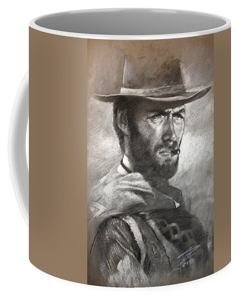 Portrait Coffee Mug featuring the drawing Klint Eastwood by Ylli Haruni