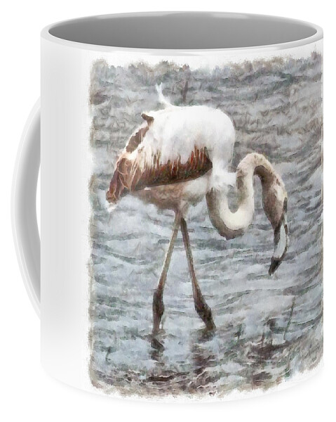 Flamingo Coffee Mug featuring the painting Knee Deep Flamingo Watercolor by Taiche Acrylic Art
