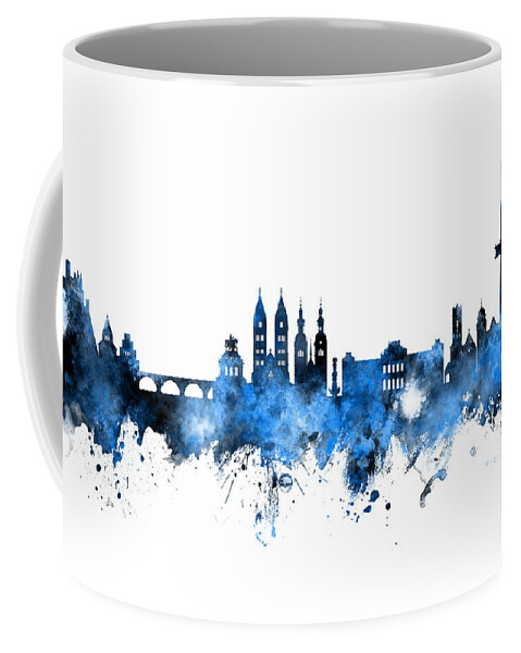 Koblenz Coffee Mug featuring the digital art Koblenz Germany Skyline Blue Signed by Michael Tompsett