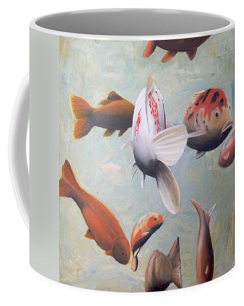 Koi Coffee Mug featuring the painting Koi fishes by Elisenda Vila