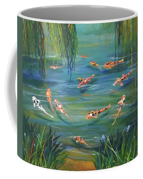 Koi Coffee Mug featuring the painting Koi In The Willows by Jane Ricker