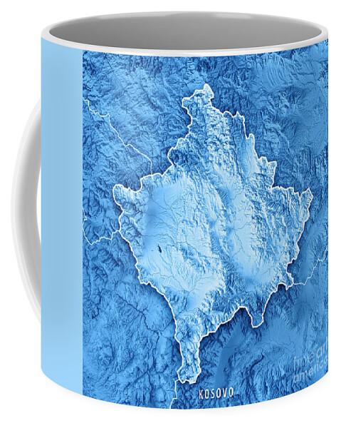 Kosovo Coffee Mug featuring the digital art Kosovo Country 3D Render Topographic Map Blue Border by Frank Ramspott