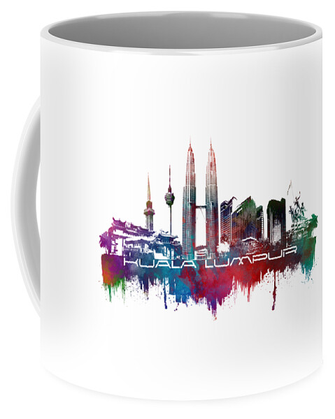 Kuala Lumpur Coffee Mug featuring the digital art Kuala Lumpur skyline city blue by Justyna Jaszke JBJart