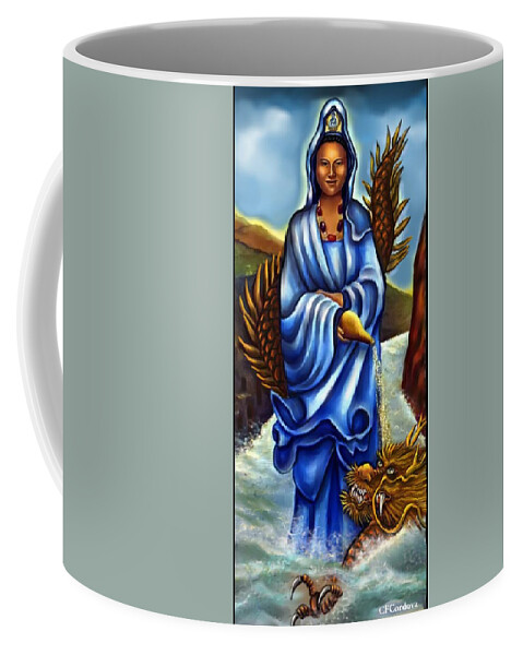 Kuan Yin Coffee Mug featuring the painting Kuan Yin -Goddess Of Mercy and Compassion by Carmen Cordova