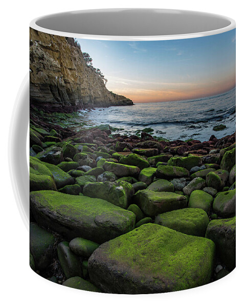 Sunset Coffee Mug featuring the photograph La Jolla Cove Mossy Rocks Sunset by Scott Cunningham