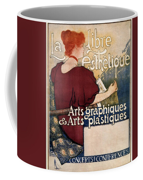 La Libre Esthetique Coffee Mug featuring the mixed media La Libre Esthetique - Arts Graphiques and Arts Plastiques - Vintage Advertising Poster by Studio Grafiikka