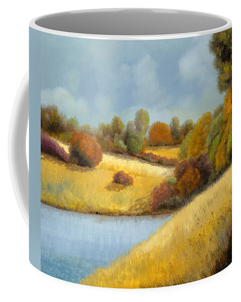 Landscape Coffee Mug featuring the painting La Mietitura Sul Lago by Guido Borelli