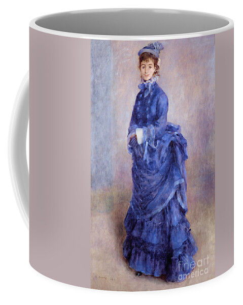 Female; Portrait; Impressionist; Full Length; Bonnet; Hat; Purple Dress; Bustle; Parisian; French; Dame; Bleu Coffee Mug featuring the painting La Parisienne The Blue Lady by Pierre Auguste Renoir