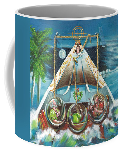 Ermita De La Caridad Coffee Mug featuring the painting La Virgen de la Caridad del Cobre en Miami by Roger Calle