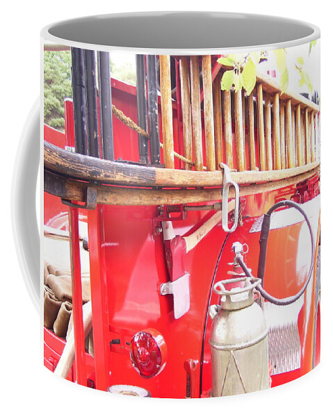 Red Coffee Mug featuring the photograph Ladder truck by Melinda Dare Benfield