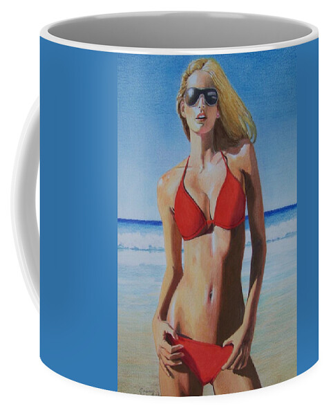 Blue Coffee Mug featuring the mixed media Lady in Red by Constance DRESCHER