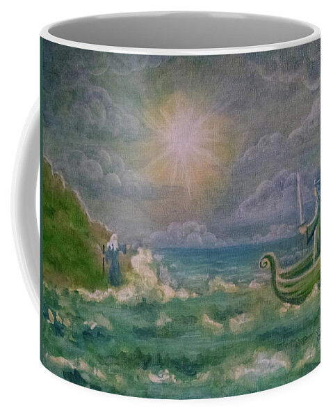 Avalon Coffee Mug featuring the painting Lady of the Lake by Bernadette Wulf