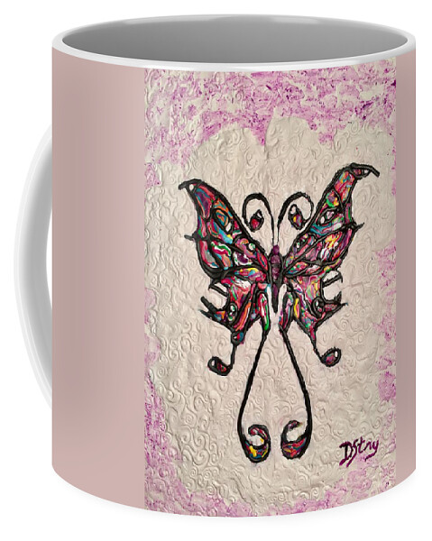 Butterfly Coffee Mug featuring the mixed media Lady T by Deborah Stanley