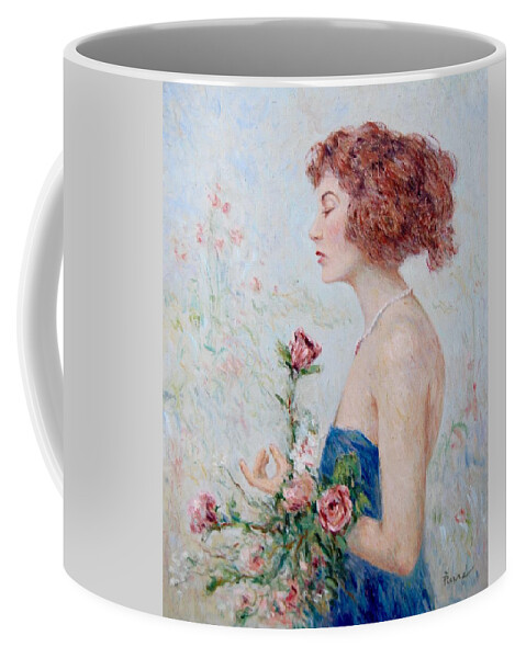 Lady Coffee Mug featuring the painting Lady with roses by Pierre Dijk