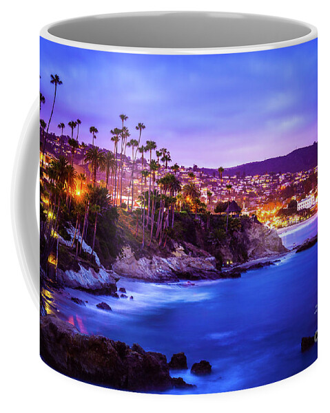 America Coffee Mug featuring the photograph Laguna Beach California City at Night Picture by Paul Velgos