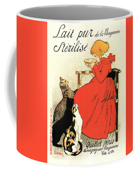Lait Pur Coffee Mug featuring the mixed media Lait Pur de la Vingeanne Sterilise - Pure Milk - Quillot Brothers - Vintage Advertising Poster by Studio Grafiikka