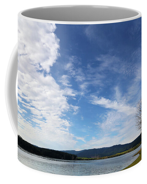Autumn Coffee Mug featuring the photograph Lake and sky by Les Cunliffe